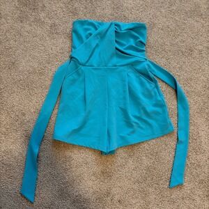 Great Jones Strapless Romper Womens S‎ Blue Tie Waist Preppy Vacation Resortwear